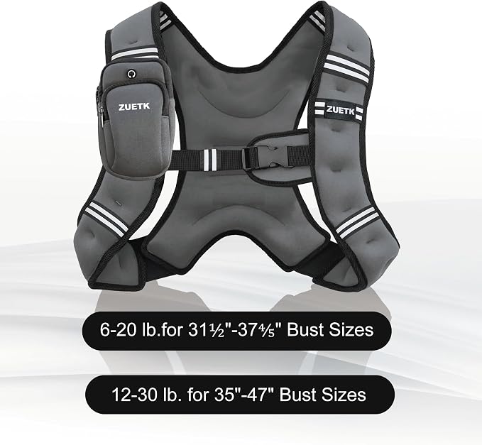ZUETK Weighted Vest, 6lb/8lb/12lb/16lb/20lb/25lb/30lb Weight Vest with Reflective Stripe, Weighted Vest for Men Women Workout Equipment for Strength Training, Running, Jogging, Fitness, Weight Loss