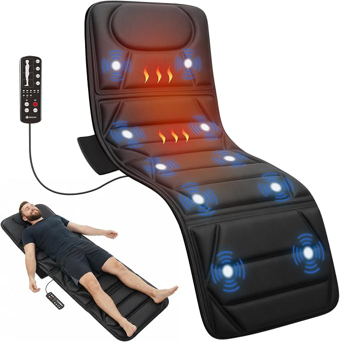 CooCoCo Full Body Massage Mat with Heat, 10 Motors Vibrating Back Massager, Back Massager with Heat, for Bed, Sofa, Body Massage Mattress Pad, Gifts for Men Women Dad Mom Him Her (Vibration Only)