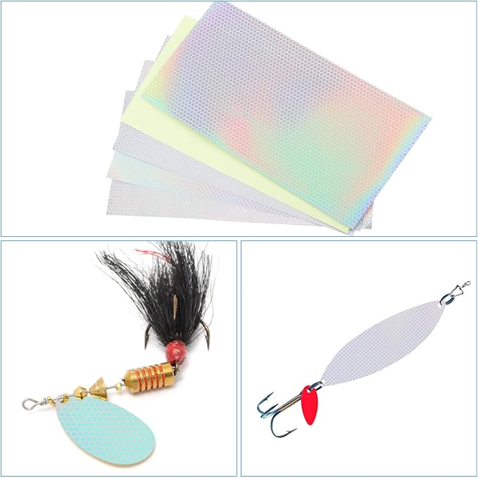 PATIKIL Assorted Reflective Fishing Lure Stickers, 20Pcs Adhesive Holographic Luminous Lure Making Sticker Crafts DIY Film Flash Lure Tape for Fishing Lure Making Metal Baits