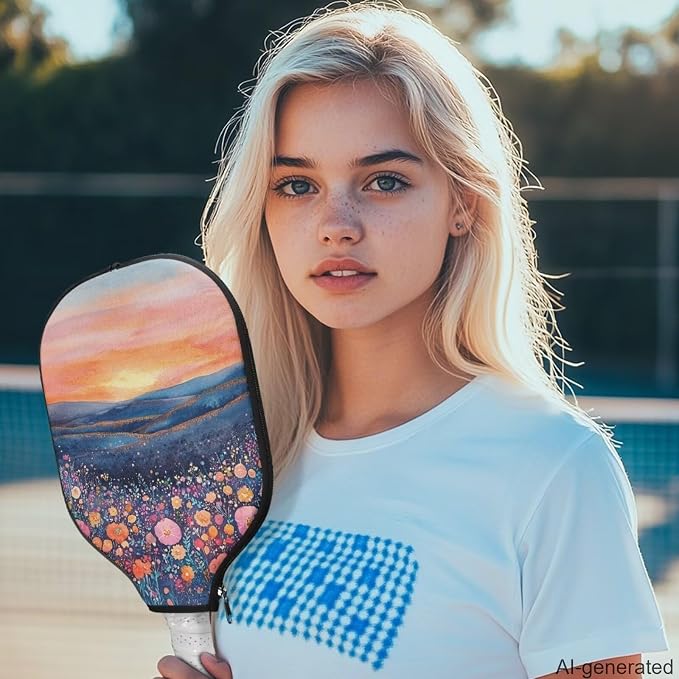 Pickleball Paddle Cover Floral 1 Pieces Pickle Ball Case Portable Pickleball Racket Carry Sleeve with Zipper Universal Paddle Storage Bag Pickleball Paddle Covers Fits Most Paddles