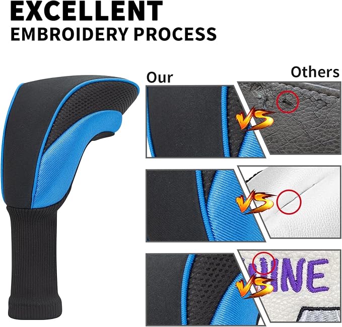 Golf Club Head Covers for Woods 3/4/5/6 Pieces Long Neck Mesh Sports Golf Club Headcovers Set with Interchangeable No. Tags 3 4 5 6 7 X Golf Accessories for Men Women