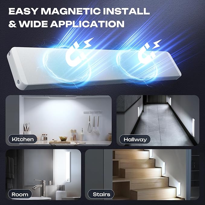 Under Cabinet Lighting Wireless LED Motion Sensor Magnetic Light 2500maAh Rechargeable Indoor Closet Lights for Kitchen, Stairs (5, Cool White, 14 Inch)