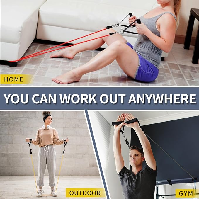 WHATAFIT Resistance Bands, Exercise Bands, Workout Bands with Handles, Door Anchor and Ankle Straps, 5 Resistance Levels Fitness Bands for Strength Training, Physical Therapy, and Home Gym Equipment