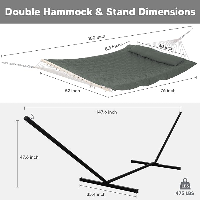 SUNCREAT Patio Portable Hammock with Stand, Carrying Bag, Outdoor Double Hammock with Stand Included, Gray Green Drops