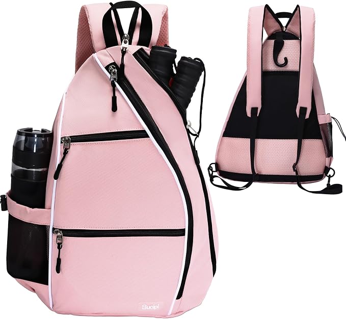 Sucipi Pickleball Bag - Men's & Women's Pickleball Backpack, Adjustable Sling Bag w/Fence Hook/Large Capacity/Safety Pocket