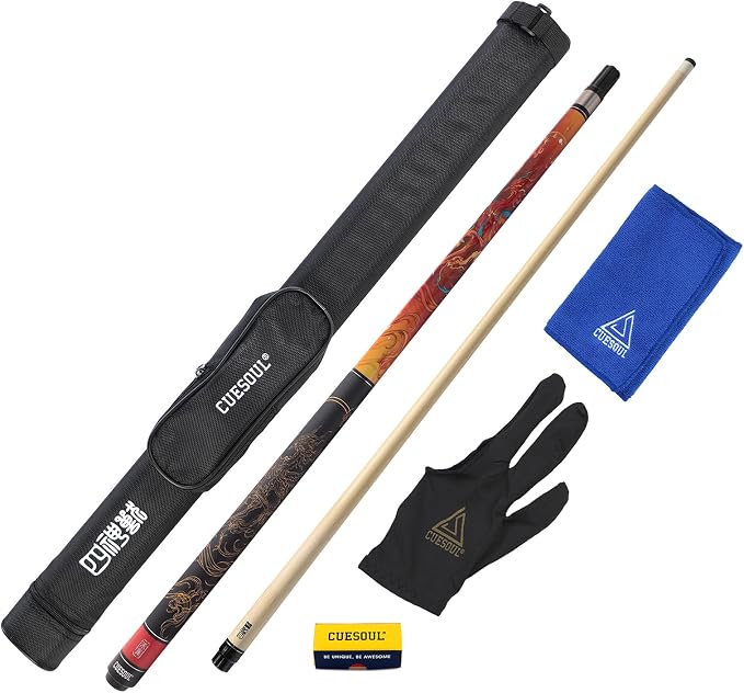 CUESOUL 19oz Pool Cue with Black case,13mm Tip,58inches Mythological Symbols Pattern 4 Styles