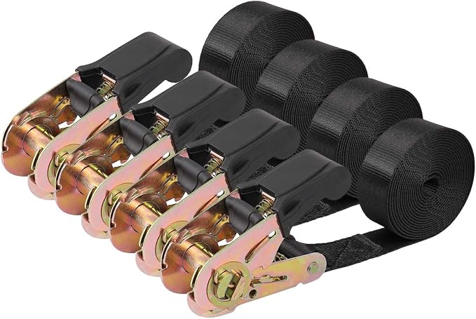Endless Ratchet Tie Down Straps Heavy Duty Cargo Tie Downs, Sturdy Nylon Black Strap Down Ratcheting Securing Straps, Track Spring Fittings, Tie-Down Motorcycles, Trailer Loads, Kayak