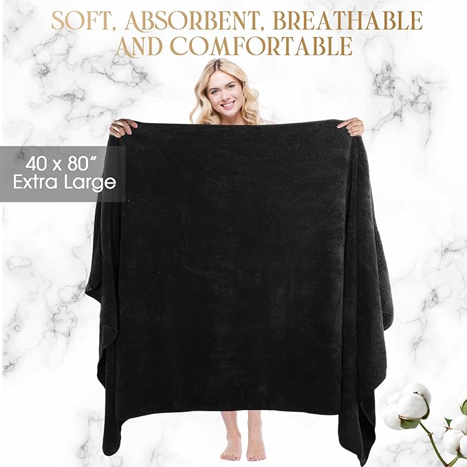 Peryiter Oversized Bath Towels Set of 6 for Adults 40x80 Inches Extra Large Bath Towel Sets Bathroom Sheets Jumbo Shower Towels Quick Dry Absorbent Soft Microfiber for Adults(Black)