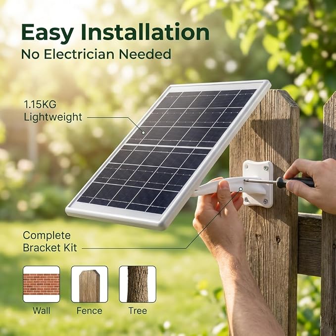 8W Solar Panel with 12000mAh Battery, 5V/12V USB C & DC Dual Output, IP65 Waterproof Solar Charger, Solar Panel for Security Camera, Trail Camera, Video Doorbell