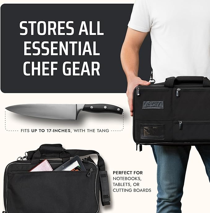 Asaya Chef Knife Bag - 28-Pocket Knives Carrying Case for Kitchen Tools and Utensils, Ballistic Nylon Chef Knife Roll Bag with Adjustable Shoulder Strap - Knives Not Included (Black)