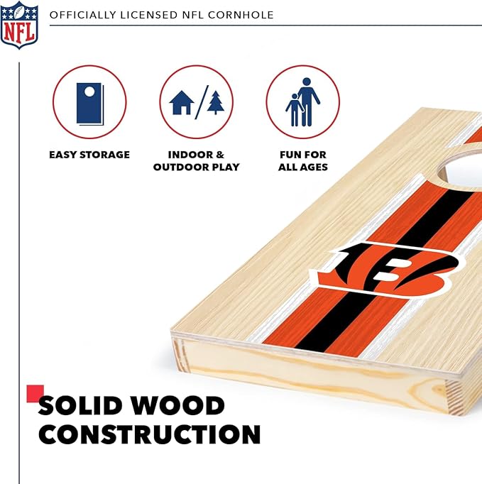 NFL Football Portable Size 1' x 2' Solid Wood Cornhole Set with Direct Print HD Team Graphics – Travel Size