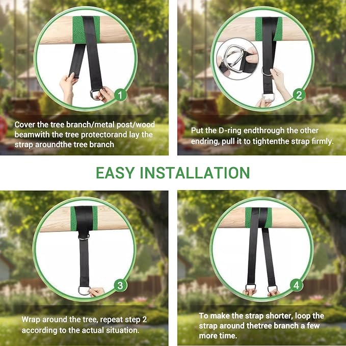 Tree Swing Hammock Straps Kit 5FT, Strong & Durable Tree Swing Straps Hanging Kit with Tree Protector, Safer Lock Snap Carabiner Hooks, Holds Up to 5000 lbs, Safer & Easy Installation for Baby Adults