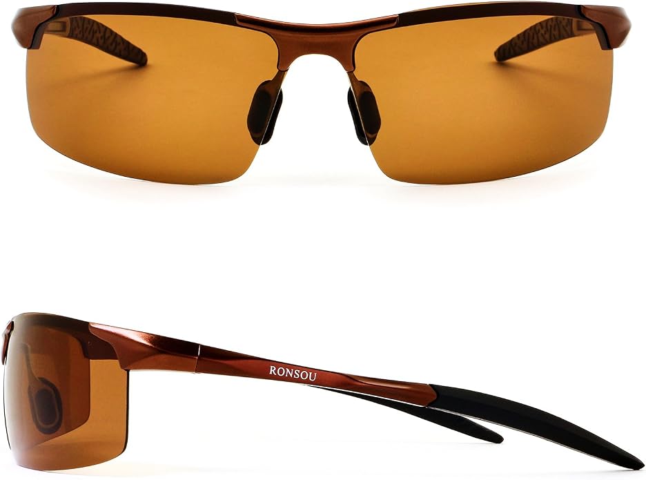 RONSOU Men Sport Al-Mg Polarized Sunglasses Unbreakable for Driving Cycling Fishing Golf