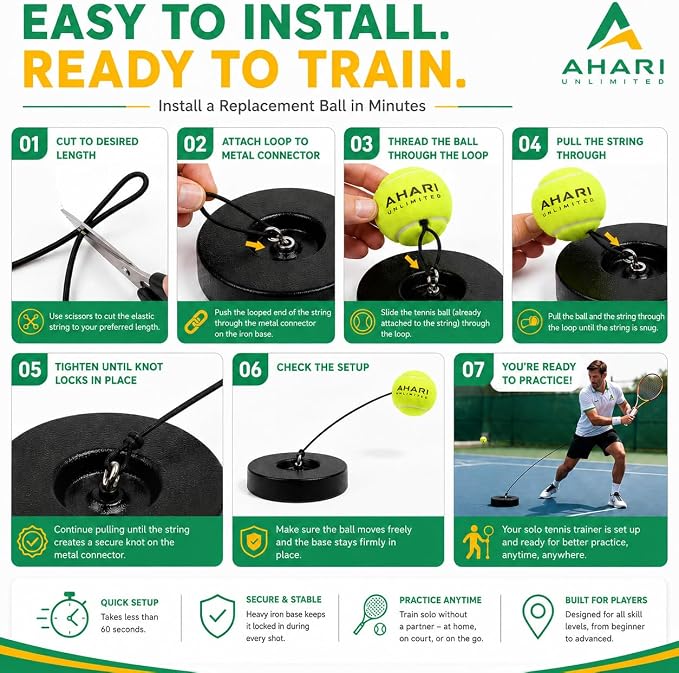 Premium Tennis Trainer Set, Pro Rebounder with Metal Base in a Carrying Cylinder, 3 Replacement Rebound Balls, & Wristband, Portable Tennis Practice Equipment for Solo Training