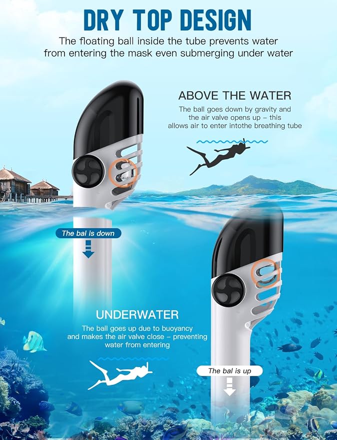 Full Face Snorkel Mask for Adults, 180° Panoramic Anti-Fog Snorkeling Gear with Dry Top System & Camera Mount, Foldable Anti-Leak Design for Travel, Swimming & Ocean Snorkeling