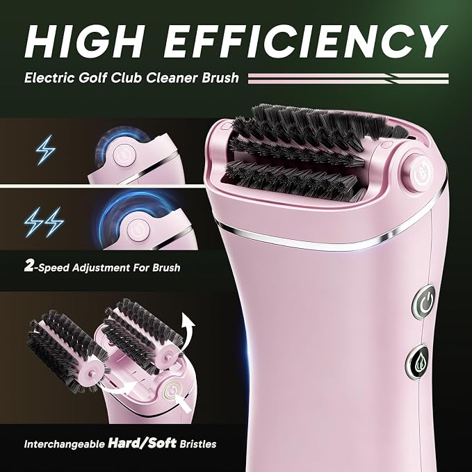 KELOB Electric Golf Club Cleaner Brush – 360° Auto-Rotating, 100ml Water Tank, 2000mAh Type-C Rechargeable, 2-Speed & 2 Brush Heads – High-Pressure Spray for Grooves, Ideal Golf Gift