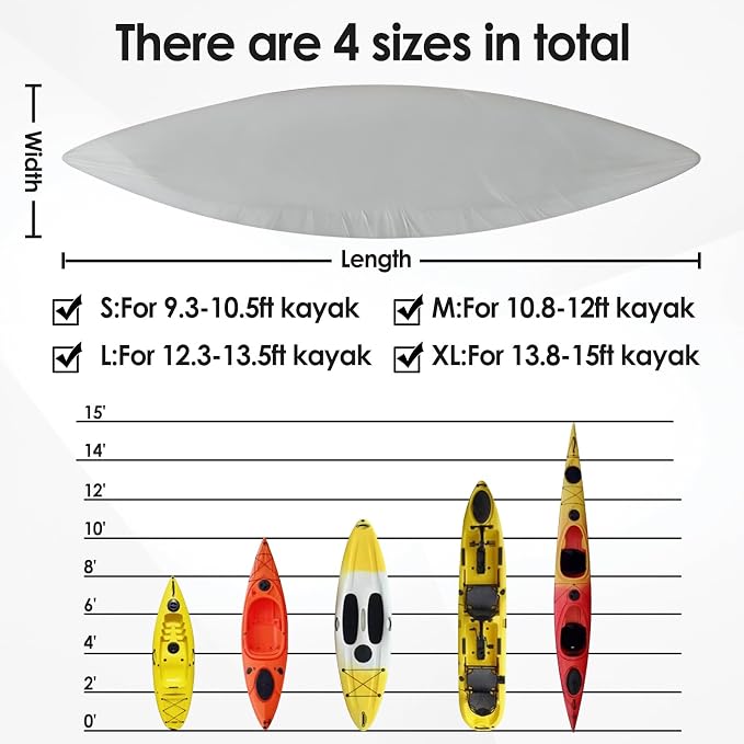 Kayak Cover,420D Heavy Duty Waterproof & UV Resistant Kayak Covers for Outdoor and Indoor Storage,Tear and Fade Resistant Canoe Cover (Grey, M (for 10.8-12ft Kayak))