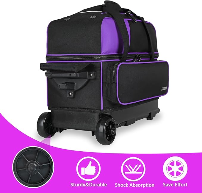 LARIPOP 2 Ball Bowling Roller Bag, Wheeled Bag with Shoe Compartment, Telescopic Handle & Padded Protection for Men Women