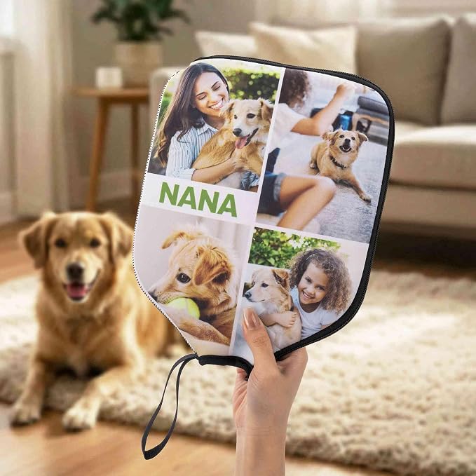 Getname Necklace Personalized Pickleball Paddle Cover with Custom Photo Collage and Text - Protective Pickleball Paddle Case with Zipper for Pickleball Racket for Husband Dad Grandpa Men Gifts