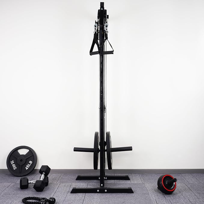 Signature Fitness Fitvids Wall Mount Cable Station with Adjustable Dual Pulley System Pull Down Fitness Station – Sports Training – M300 – Black