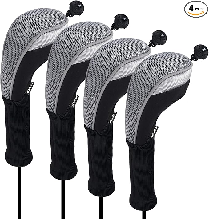Andux 4pcs Long Neck Golf Hybrid Club Head Covers Dial No. Tag CTMT-02 | Mesh Breathable material | all the Same Size | Coloured Piping | Pull-On Closure