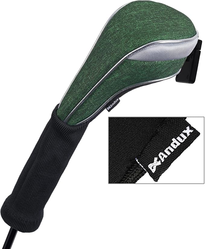 Andux 4pcs/Set Nylon Golf Wood Club Head Covers with Long Neck | for 460cc Driver Fairway Wood Club Silver Piping Pull-On Closure