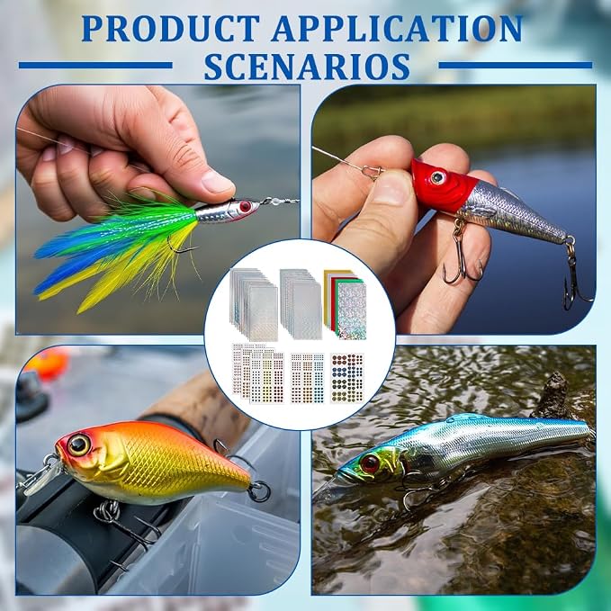 WEBEEDY 1018 Pcs Fishing Lure Stickers and Eyes Kit, 3D/4D/5D Realistic Fishing Lure Eyes Holographic Adhesive Flash Lure Tapes for Freshwater Saltwater Fish Lures Making Supplies Decoration