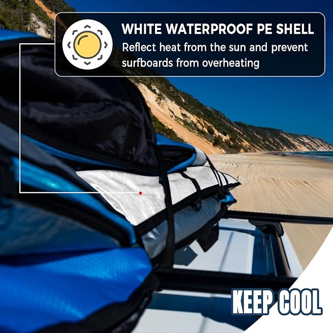Surfboard Bag Zippered Day Bag with Shoulder Strap, Surfboard Carrying Bags for Storage and Transport, Size 7'0, 7'6, 8'0, 8'6, 9'2, 9'6, 10'0