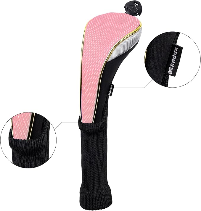 Andux 2Pcs/Set Long Neck Gold Golf Hybrids Club Head Covers with Dial No. Tag MT/HY13