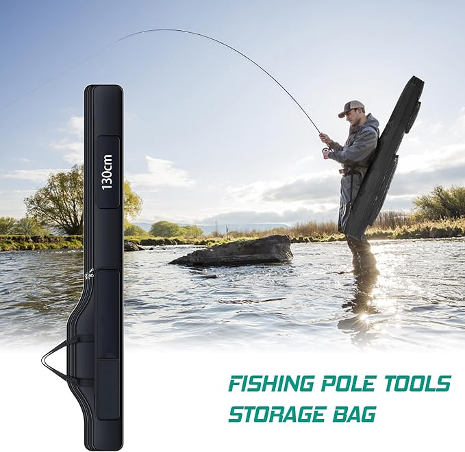 Fishing Rod Case with Fishing Tackle Box Portable Folding Rod Case Pole Reel Storage Bag Gears Organizer (130CM)