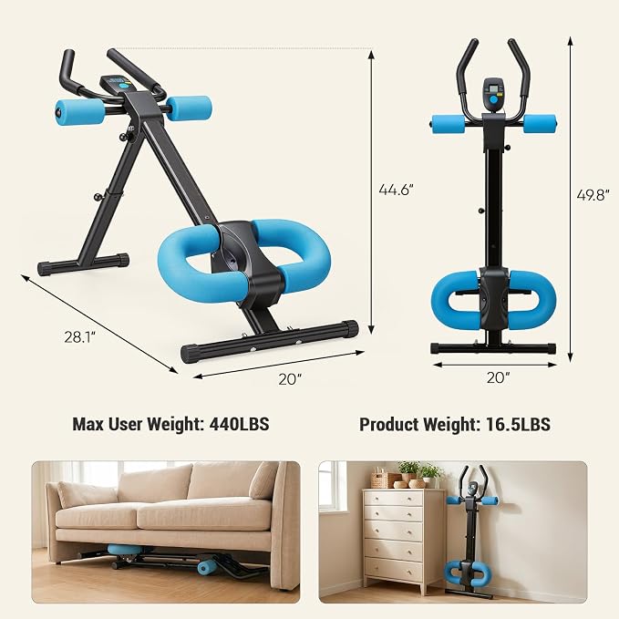 DUMOS Ab Workout Equipment for Home Gym, Exercise Machine Abs Trainer, Full Body Fitness System Adjustable for Abdominal Stomach Training, LCD Display, Knee Protection