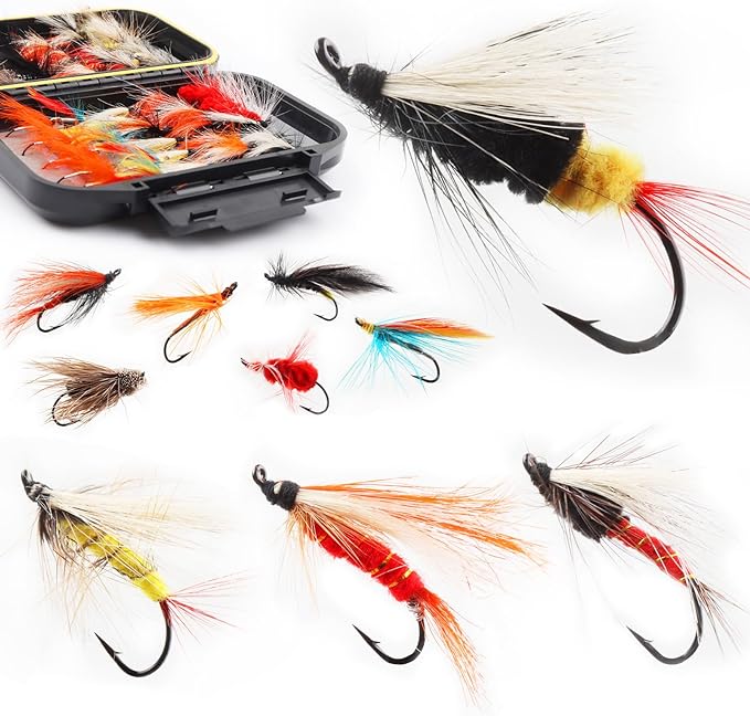 Fly Fishing Flies Assortment Kit Dry Wet Nyphms Tenkara Popper Streamer Woolly Bugger for Trout Bass Salmon Steelhead with Fly Box