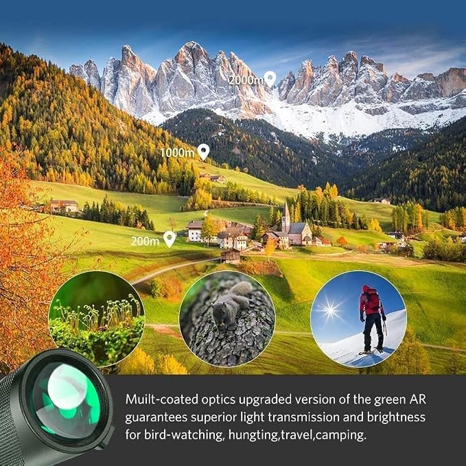 Monocular-Telescope 80x100 HGH Powered Monoculars High Definition forAduts High Powered with HD BAK4 Prism Smartphone AdapterTelescope Hunting Wildlife Bird Watching Travel Camping Hiking-Green