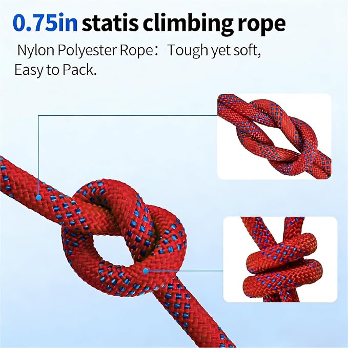 200Ft 3/4 Inch Heavy Duty Climbing Rope - for Tree Swing, Pulling, Outdoor & Gym Use (Red)