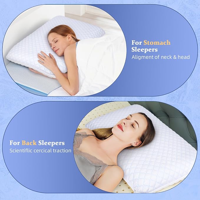 SofGlowly Ultra Thin Flat Pillows for Sleeping Standard Size Set of 2, Cooling Memory Foam Pillow 2.75 inch Height Ultra Thin Pillow,Slim Bed Pillows for Stomach Back Sleeper,16x25 Inch