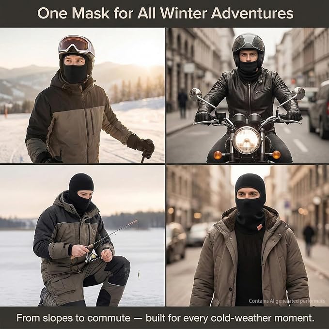 Merino Wool Balaclava Full Face Mask for Men Women, Thermal Knit Ski Mask Neck Warmer for Snowboard Motorcycle Cold Weather