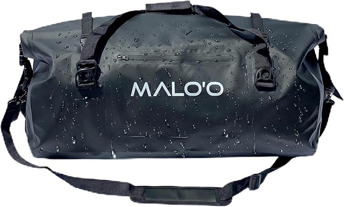 Malo’o Waterproof Dry Duffel, Heavy-Duty Roll Top Waterproof Gear Bag with Shoulder Strap & Molle Loops, Marine Duffel for Kayaking, Boating, Camping, Beach & Travel, Black, 60L