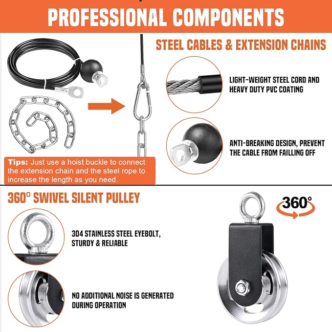 SERTT Cable Pulley System Gym, Power Rack Pulley Attachment with 2-in-1 LAT Pull Down Bar and Upgraded Loading Pin,Used for Triceps Pulldown, Biceps, Back, Shoulder