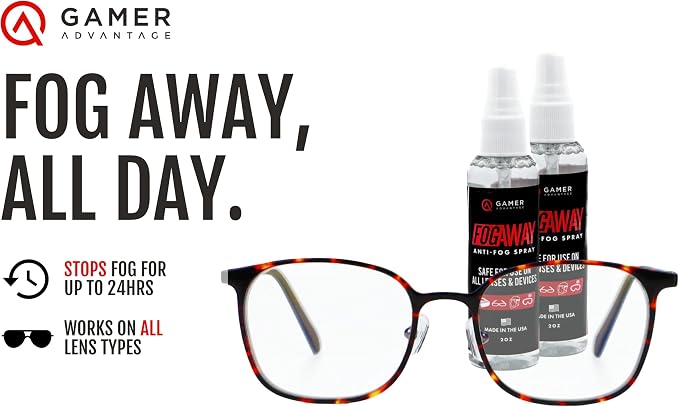 Gamer Advantage FogAway - Anti Fog Spray for Swim Goggles, Glasses, and Home Electronics - Safe for All Lens Types (2 Oz, Pack of 2)