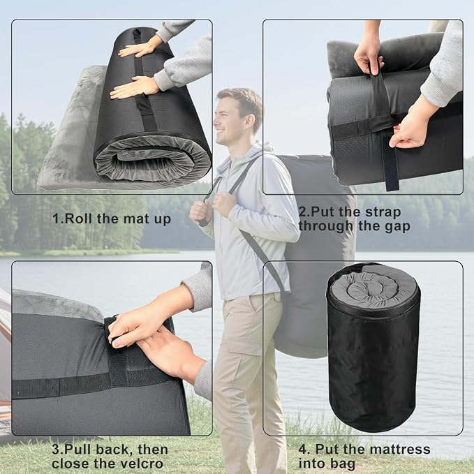 Roll Up Foam Camping Mattress - 30D High-Density Foam Sleeping Pad with Travel Bag - Portable Floor Mat for Tent, Car Camping & Guest Bed Cot