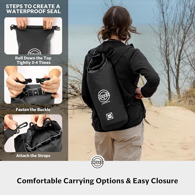 STOVER 5/10/25/30/40/55L Waterproof Dry Bag- Roll-Top Backpack w/Phone Case- Kayaking, Hiking, Camping, Boating- Men/Women
