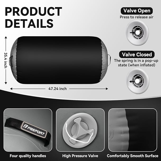 FBSPORT Air Roller Gymnastics Barrel, Inflatable Gymnastics Air Roller Inflatable Air Gymnastics Mat for Yoga Cheerleading Training Home Outdoor Indoor Use