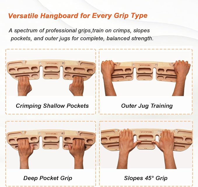 Wooden Climbing Hangboard with 2 Angle Slopes (15° & 45°) & 5 Depths Pockets, Rock Climbing Board for Finger Strength, Hanging Practice, Grip Endurance and Pull-up Training Indoor