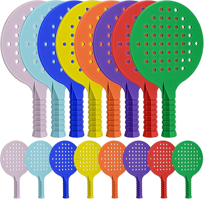 Junkin 16 Pcs Bulk Plastic Table Tennis Paddle Set Multi Color Sports Table Tennis Rackets Paddles Portable Equipment Accessories for Indoor Outdoor Games, Easy Grip and Light Spin