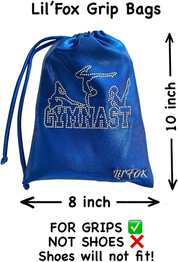 LIL'FOX 8"x10" Drawstring Gymnastics SMALL GRIP BAG 26x20cm - Lightweight Bag for Personal Equipment - Shiny Foil Rhinestones