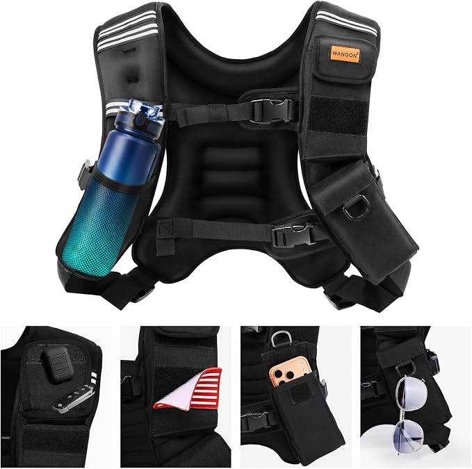WANOON Weighted Vest for Men Women, 8lb/12lb/16lb/20lb/30lb/40lb Fixed Weight, Plus Size Fitness Vest with Phone Pocket & Reflective Strips for Walking Running Rucking Strength Training