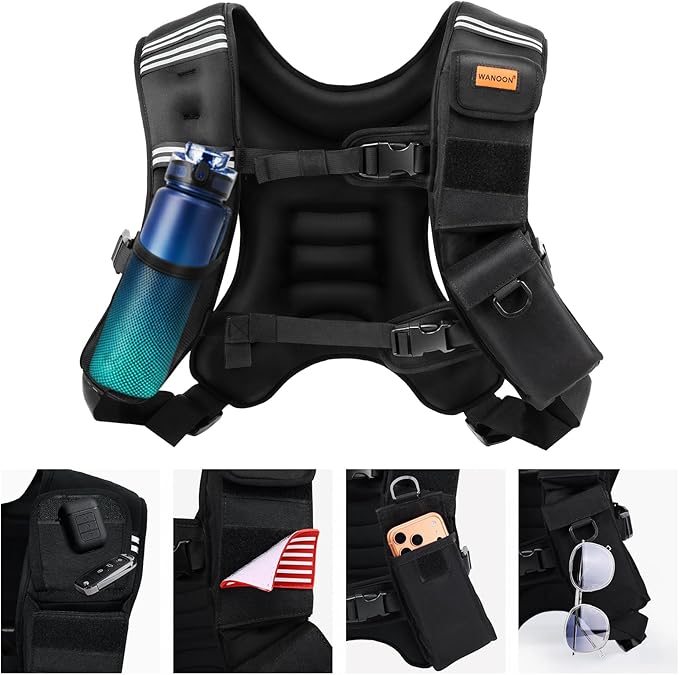 WANOON Weighted Vest for Men Women, 8lb/12lb/16lb/20lb/30lb/40lb Fixed Weight, Plus Size Fitness Vest with Phone Pocket & Reflective Strips for Walking Running Rucking Strength Training
