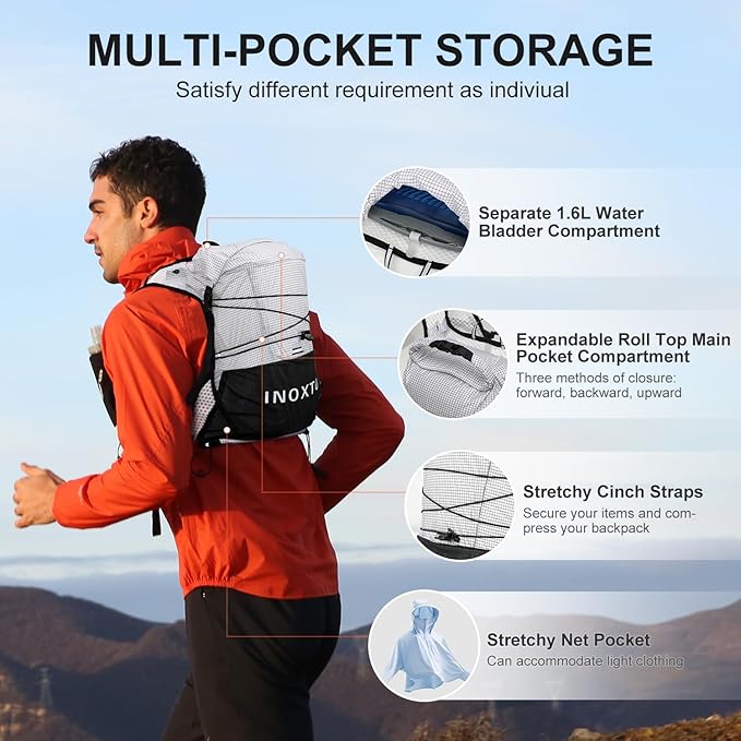 IX INOXTO Running Vest Hydration Backpack, Lightweight Running Backpack Hydration Pack with 1.6L Water Bladder Daypack for Trail Running Hiking Cycling Race Marathon for Women Men
