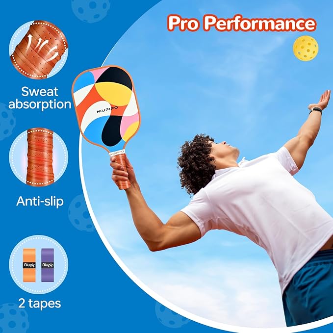 niupipo Pickleball Paddles Set of 2 or 4, USAPA Approved Fiberglass Pickleball Paddle Set with Balls and Bag, Polypropylene Honeycomb Core, Lightweight Pickleball Paddles for Beginners Men Women