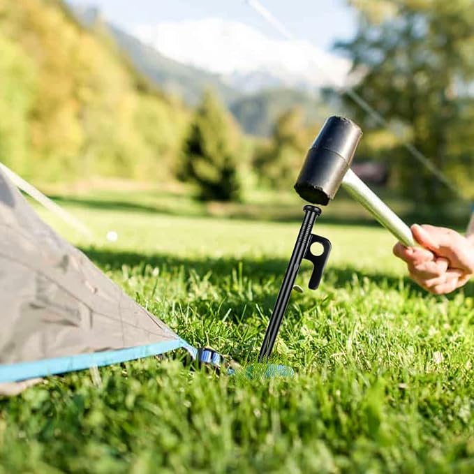 ABuff 12 Pcs 16 Inch Tent Stakes Heavy Duty Metal Tent Pegs, Camping Steel Tent Stakes for Unbreakable and Inflexible Camping Backyard Rocky Ground